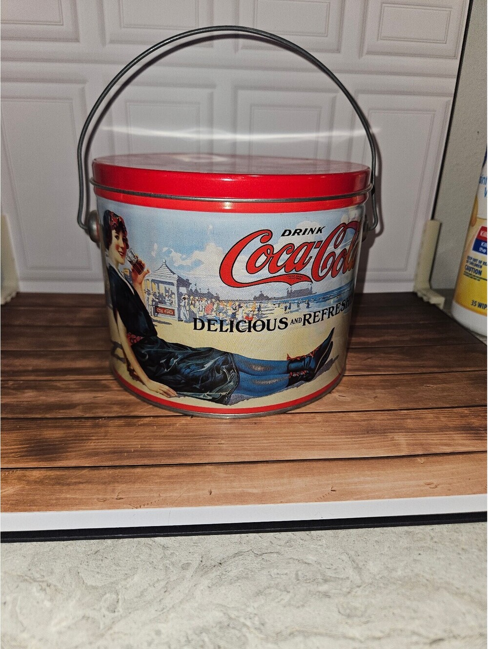 Vintage Coca-Cola Metal Ice Bucket with Handle
